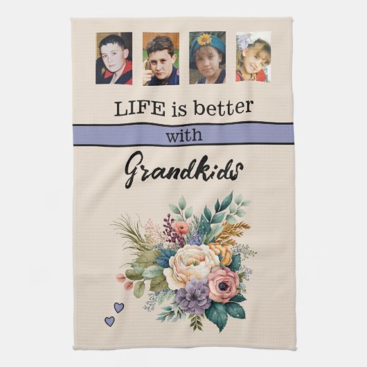 Custom 4 Foto Enkelkinder Blumenstrauß lila Geschirrtuch (Vertikal)