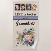 Custom 4 Foto Enkelkinder Blumenstrauß lila Strandtuch (Vorderseite)