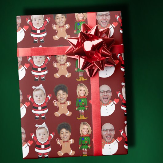 Custom 4 Foto Family Face Foto Weihnachtsgeschenk Geschenkpapier