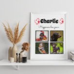 Custom 4 Foto Hundentafel Fotoplatte<br><div class="desc">Feiern Sie Ihren besten Freund mit einer maßgeschneiderten Foto Collage Tischplatte. Wenn du so viele Erinnerungen und Fotos hast, reicht ein Foto nicht aus. Dieses Poster hat 4 Fotos, ein Zitat, und Sie können den Namen Ihres Haustieres personalisieren. Sie können auch die Farbe des Pfotendrucks ändern. Sie können die Farbe...</div>