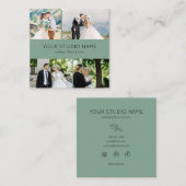 Custom 4 Foto Minimalistisch Fotograf Sage Green Quadratische Visitenkarte (Vorne/Hinten)