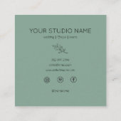 Custom 4 Foto Minimalistisch Fotograf Sage Green Quadratische Visitenkarte (Rückseite)