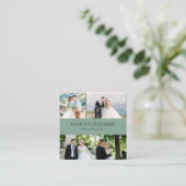 Custom 4 Foto Minimalistisch Fotograf Sage Green Quadratische Visitenkarte (Stehend Vorderseite)