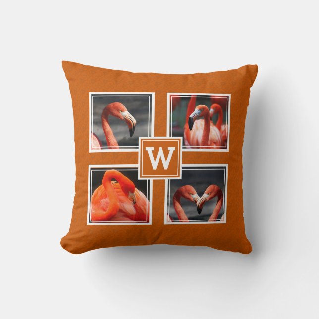 Custom 4 Foto Monogram Keepake Burnt Orange Kissen (Vorderseite)