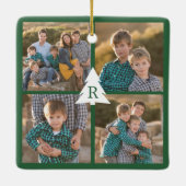 Custom 4 Foto Weihnachtsbaum Monogram Green Keramikornament (Rückseite)