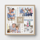 Custom 4 FotoCollage Bester Vater je Beige & Weiß Fotoplatte (Vorderseite)