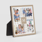 Custom 4 FotoCollage Bester Vater je Beige & Weiß Fotoplatte (Vorderseite)