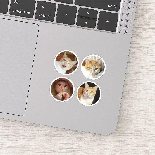 Custom 4 FotoCollage Minimalistisch rund Tiny Viny Aufkleber (Ausschnitt)