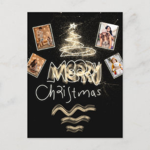 Custom 4 Fotos Holografie Gold Glitzer Tree Postkarte