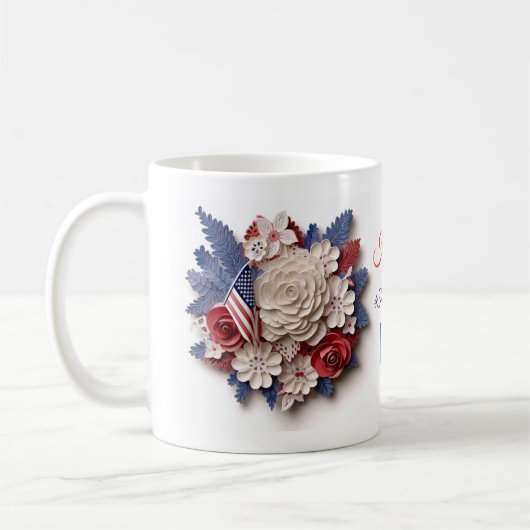 Custom 4. Juli: 3D Patriotische Blume Kaffeetasse (Links)