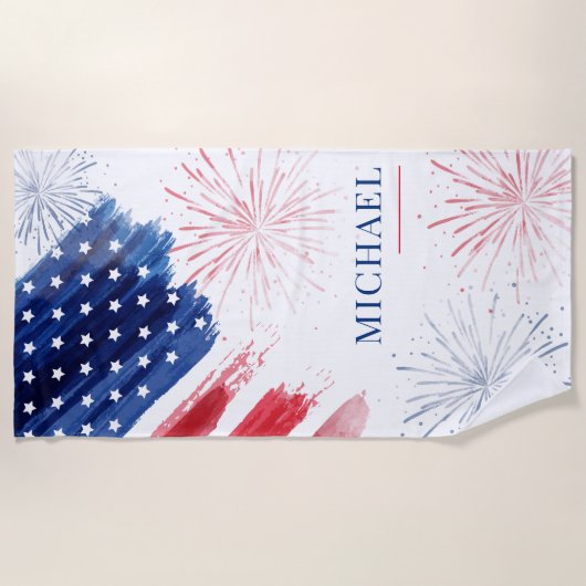 Custom 4. Juli Beach Trip Red White Blue Strandtuch (Vorderseite)