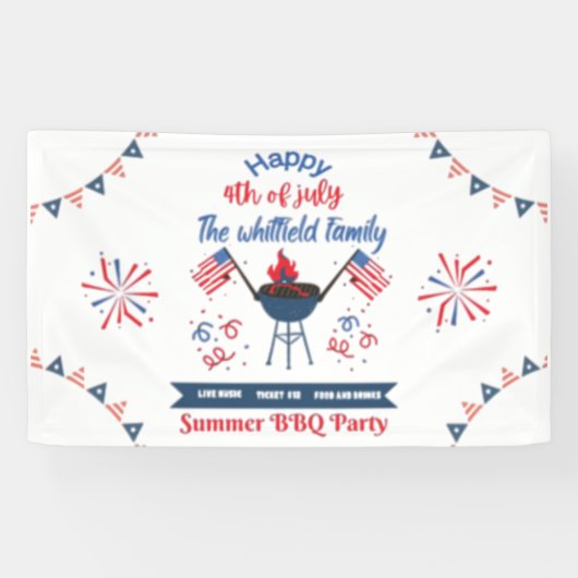 Custom 4. Juli Family Summer GRILLEN Party Banner (Horizontal)