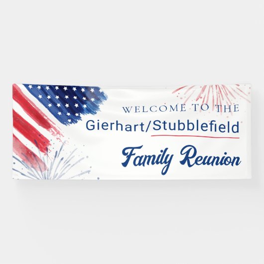Custom 4. Juli Red White Blue Family Wiedersehen Banner (Horizontal)