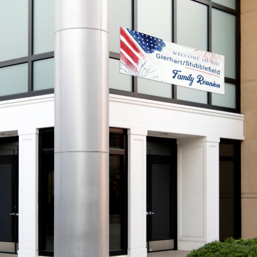 Custom 4. Juli Red White Blue Family Wiedersehen Banner (Äußeres Gebäude)