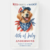 Custom 4. Juli Red White Woof Patriotic Hund Banner (Vertikal)