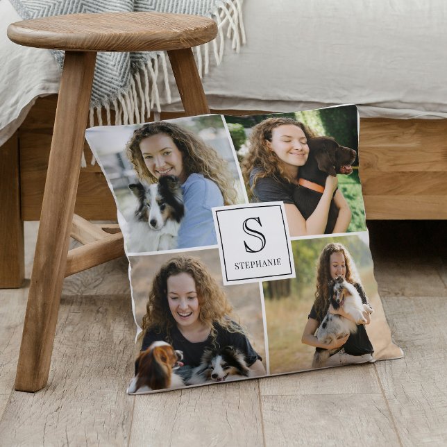 Custom 4 Multi Photo Collage Monogram & Name Kissen (Von Creator hochgeladen)