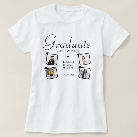 Custom 4 Photo Collage Class of 2026 Graduation T-Shirt (Design vorne)