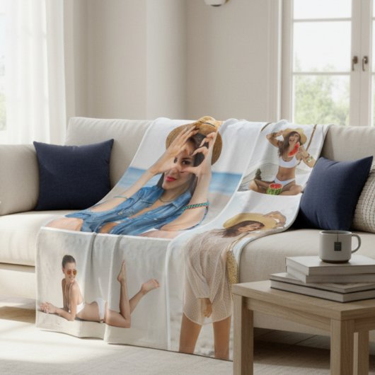 Custom 4 Photo Collage Personalized Cozy Fleecedecke
