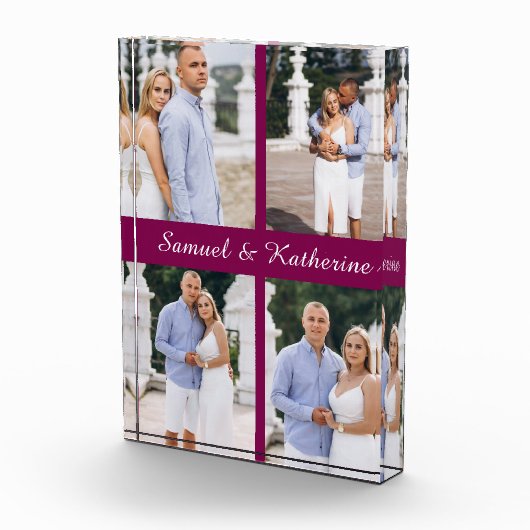 Custom 4 Photo Collage Script Name Acrylic Block (Rechts)