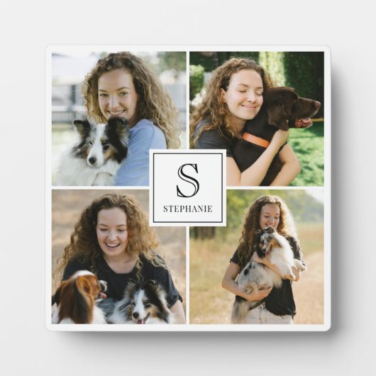 Custom 4 Photo Collage with Monogram and Name Fotoplatte (Vorderseite)