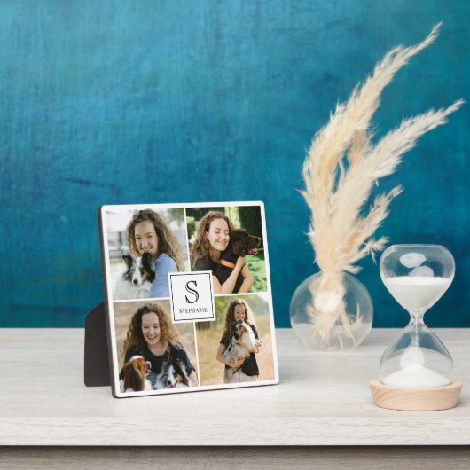 Custom 4 Photo Collage with Monogram and Name Fotoplatte (InSitu)