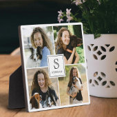 Custom 4 Photo Collage with Monogram and Name Fotoplatte
