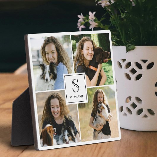 Custom 4 Photo Collage with Monogram and Name Fotoplatte