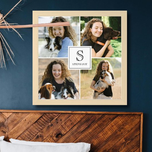 Custom 4 Photo Collage with Monogram and Name Poster