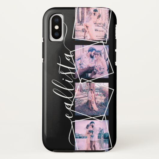 Custom 4 Photo Handwritten Monogram Name Couple Case-Mate iPhone Hülle (Rückseite)