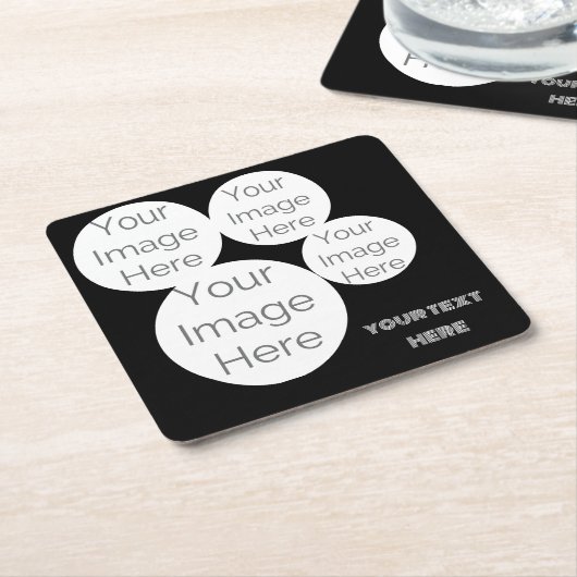 custom 4 photo text template black rechteckiger pappuntersetzer (angewinkelt)