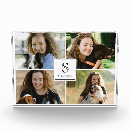 Custom 4 Picture Collage with Monogram and Name   Fotoblock (Vorderseite)