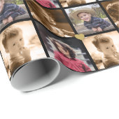 Custom 4 Square Photo Collage Black And Gold Geschenkpapier (Rolleneckpunkt)