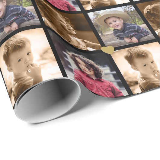 Custom 4 Square Photo Collage Black And Gold Geschenkpapier (Rolleneckpunkt)