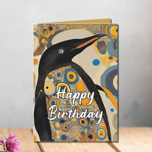 Custom 50. Art Nouveau Penguin Geburtstag Dankeskarte