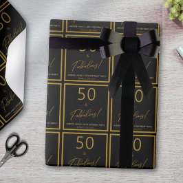 Custom 50 Fabulous Birthday Gold Black Geschenkpapier