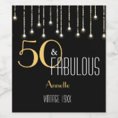 Custom 50 & Fabulous Black Gold Lights Elegant Weinetikett (Einzelnes Label)
