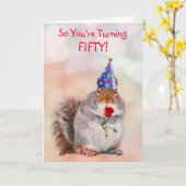 Custom 50. Geburtstag Funny Eichhörnchen Karte (Gelbe Blume)