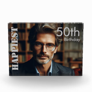 Custom 50. Geburtstag glücklichste Silver Typograf Fotoblock