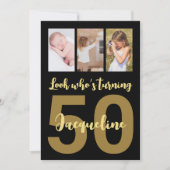 Custom 50. Geburtstag Gold Modern Foto Collage Einladung (Vorderseite)