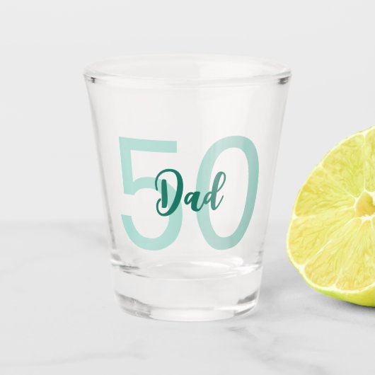 Custom 50. Geburtstag Vater Modernes Aquamarines G Schnapsglas (Vorderseite)