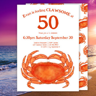 Custom 50. Geburtstag Watercolor Crab Seafood Pun Einladung