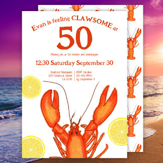 Custom 50. Geburtstag Watercolor Lobster Meeresfrü Einladung