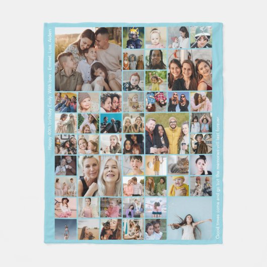 Custom 50 Picture Photo Collage Memory Baby Blue Fleecedecke (Vorderseite)