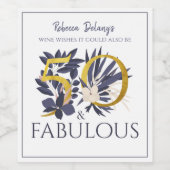 Custom 50 und fabulous Gold Blue Modern Birthday Weinetikett (Einzelnes Label)