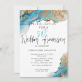 Custom 50th W Anniversary Aquamarin und Gold Abstr Einladung (Vorderseite)