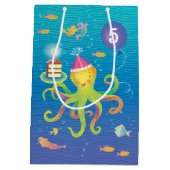 Custom 5 Blue, Turquoise and Octopus Gift Bag Mittlere Geschenktüte (Rückseite)