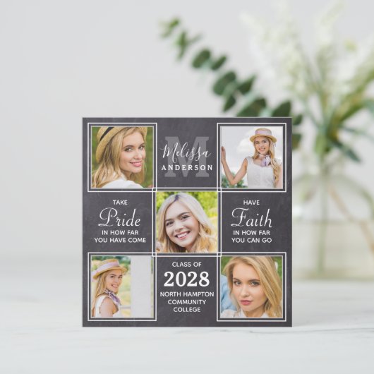 Custom 5 Foto Collage Abschluss Einladung (Stehend Vorderseite)