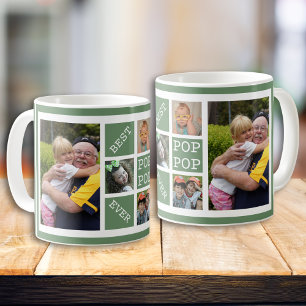 Custom 5 Foto Collage Bester Pop Pop je grün Kaffeetasse