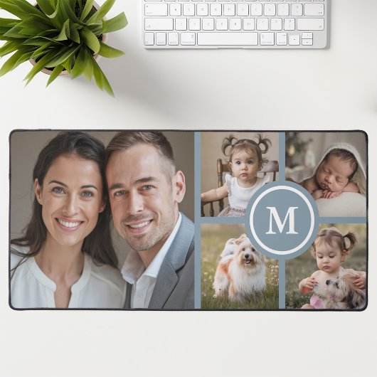 Custom 5 Foto Collage Dusty Blue Family Schreibtischunterlage