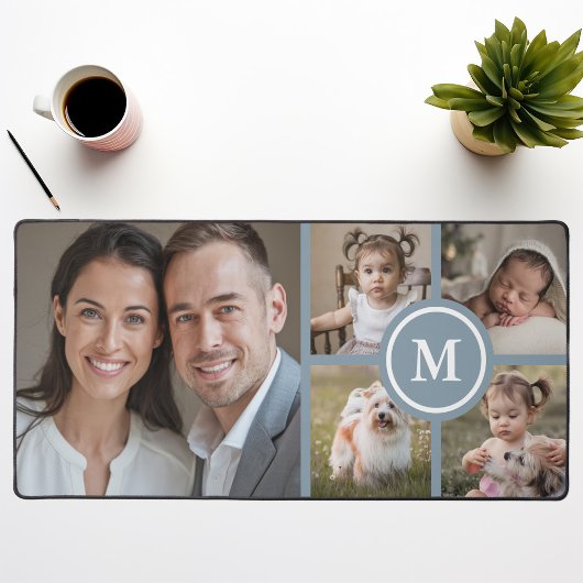 Custom 5 Foto Collage Dusty Blue Family Schreibtischunterlage
